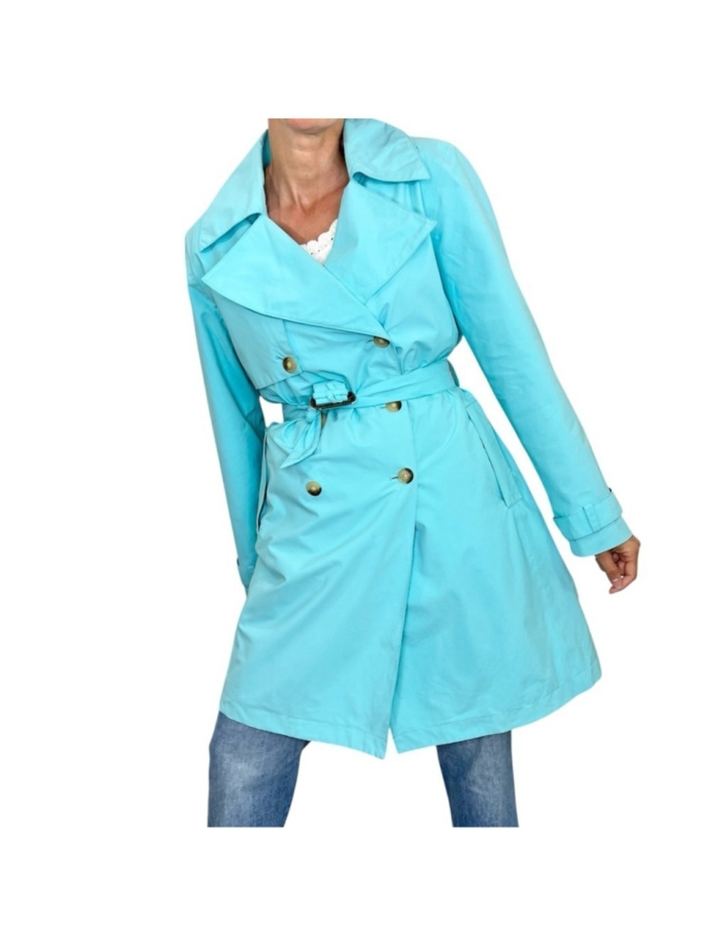 Rare Lily Pulitzer GORE-TEX bright blue double breasted trench coat rain coat M
